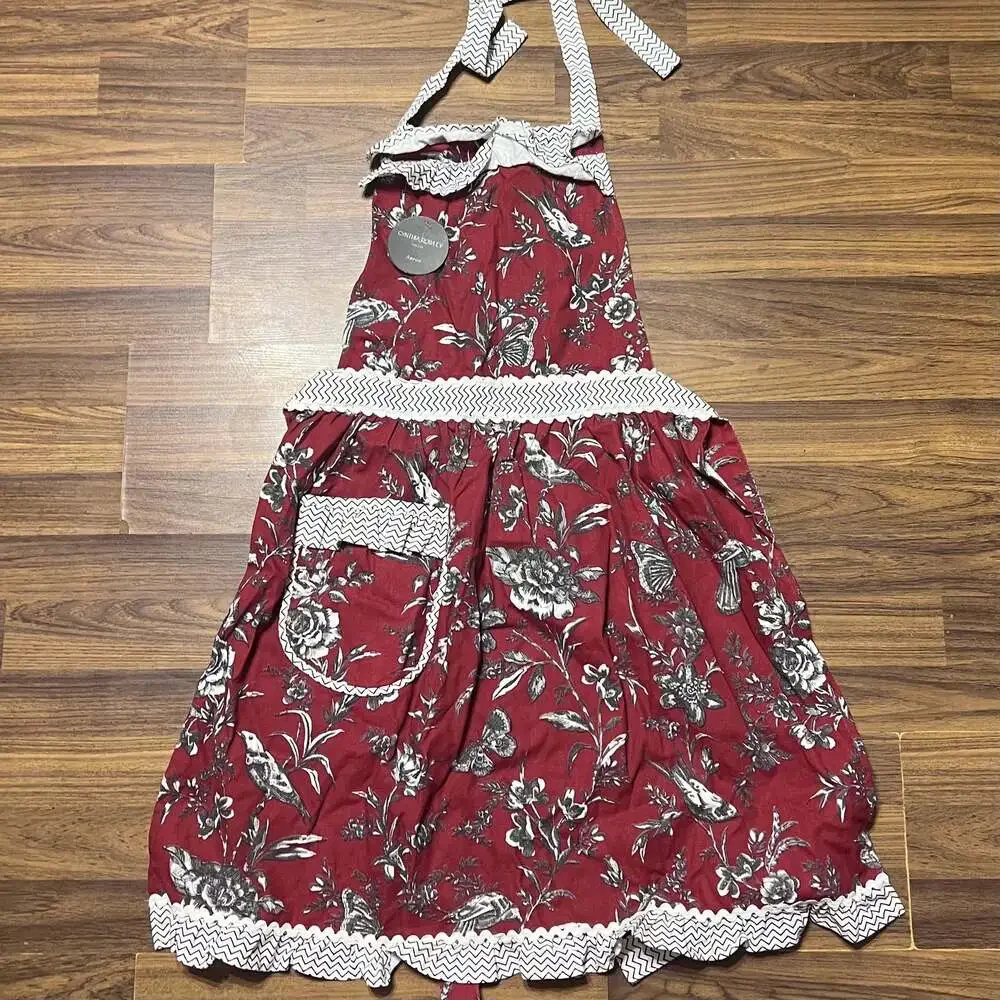 Cynthia Rowley New York Floral Print Apron with Chevron Trim